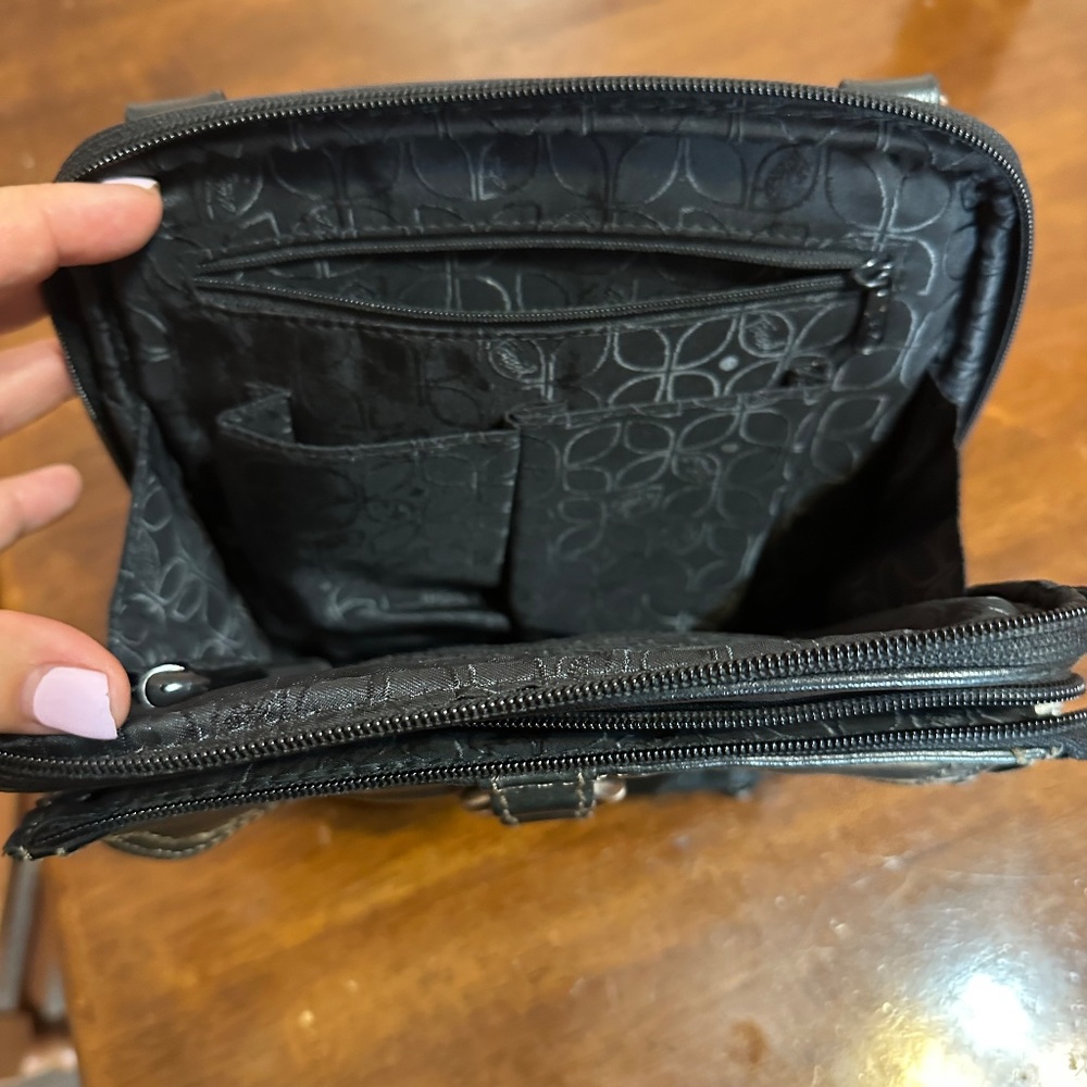 Vtg 90s/Y2K Fossil Black Leather Crossbody Organizer Bag - Picture 3 of 12